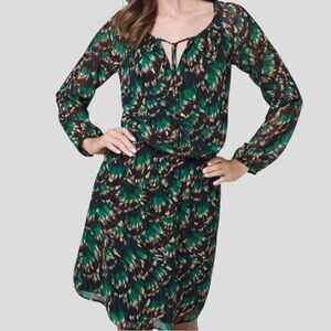 EUC White House Black Market Blouson Dress Abstract Feather Good Shimmer Size 0